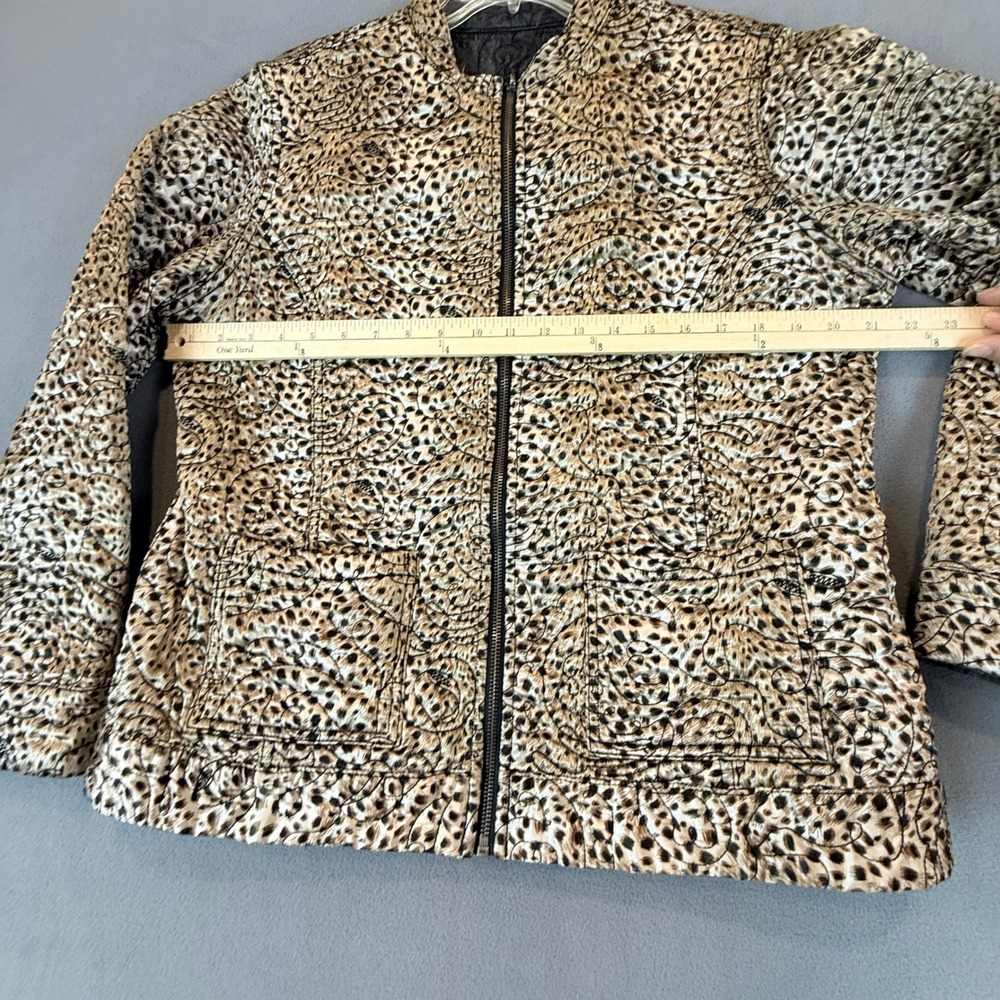 Chico's Reversible Quilted Jacket Women Size 2 Gold Leopard Gray Full Zip Mock - Picture 11 of 16